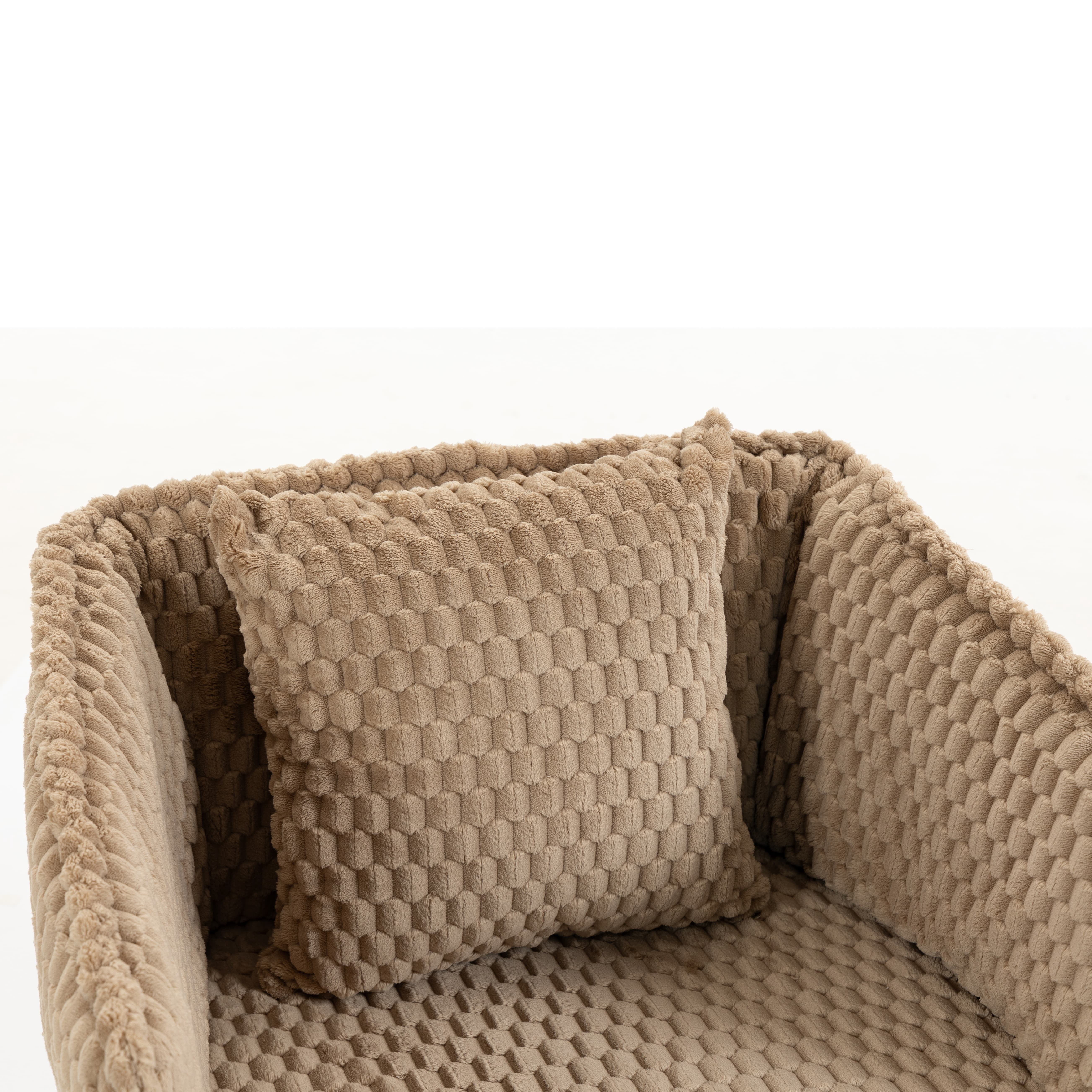 Aukfa Mid Century Modern 360 Swivel Accent Barrel Chair with Lumbar Pillow & Hidden Storage,Corduroy,Khaki