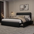 thumbnail image 6 of Memoryfield Queen Bed Frame with Headboard & Storage Drawers, PU Upholstered Platform Bed, No Box Spring Needed, Noise-Free, Easy Assembly, Black, 6 of 7