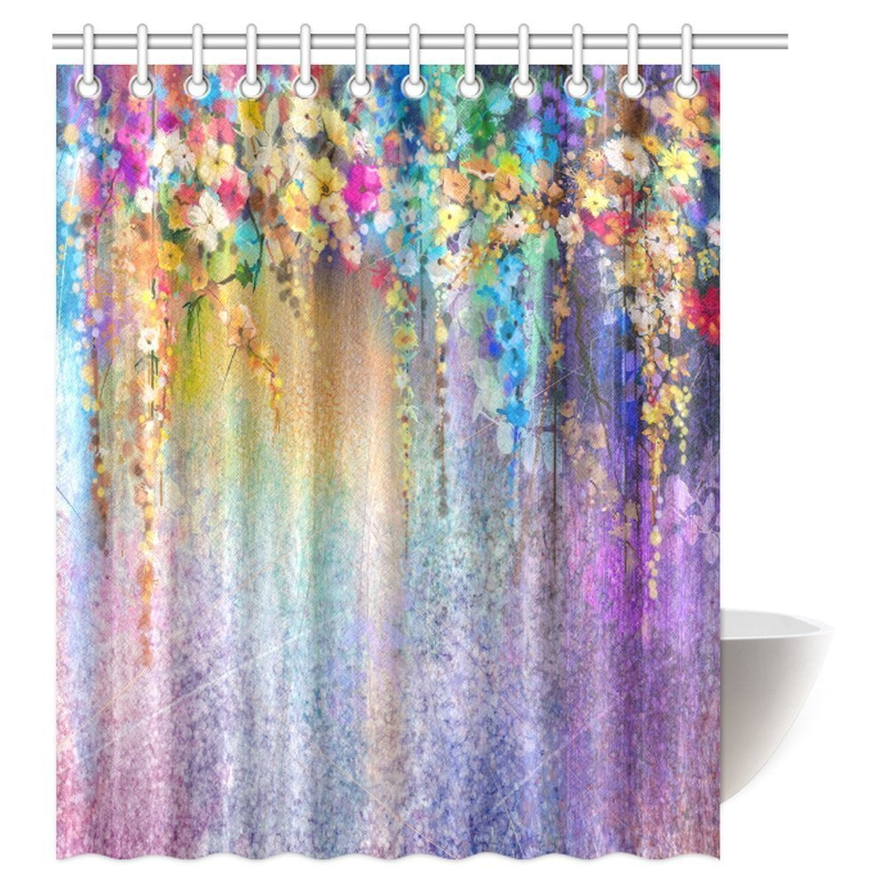 MYPOP Abstract Floral Watercolor Shower Curtain, Ivies and Vines