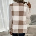 thumbnail image 4 of Dezsed Women'S Winter Checkered Pocket Color-Blocked Button Jacket Top Khaki XXL, 4 of 8