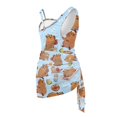 thumbnail image 5 of POLERO Cute Cartoon Capybara One-Piece Swimsuit with Mesh Cover Up Skirt - Quick Dry, Padded Swimwear for Teen Girls Beach & Pool Vacations, 5 of 10