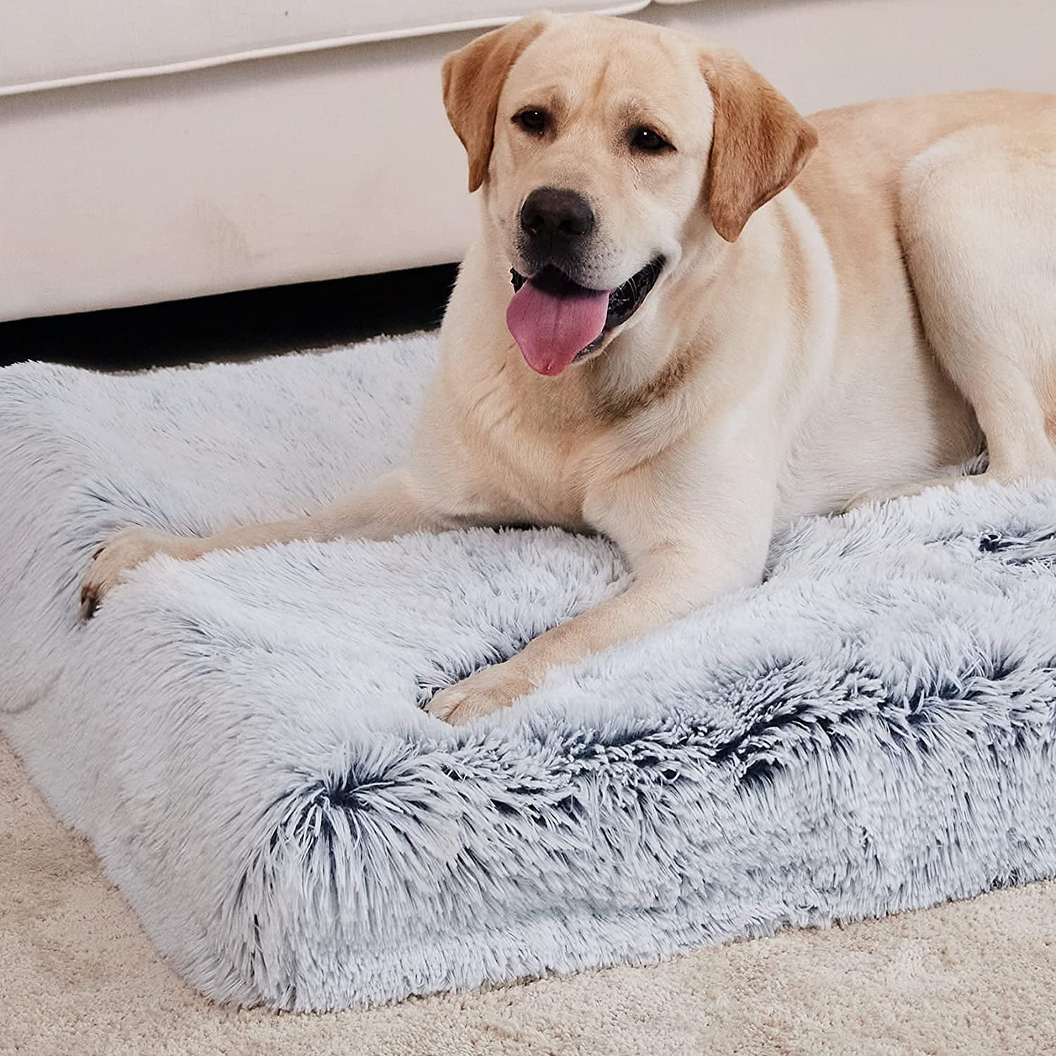 Iguohao Large Dog Bed For Large Medium Dogs Cats Up To 15lbs Orthopedic Fluffy Plush Faux Fur Pet Bed With Removable Washable Cover Calming Memory F
