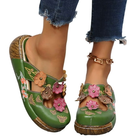 

Awdenio Women s Heeled Sandals Clearance Women s Retro Dimensional Flower Material Stitching Sandals Vintage Wedge Shoes Discount
