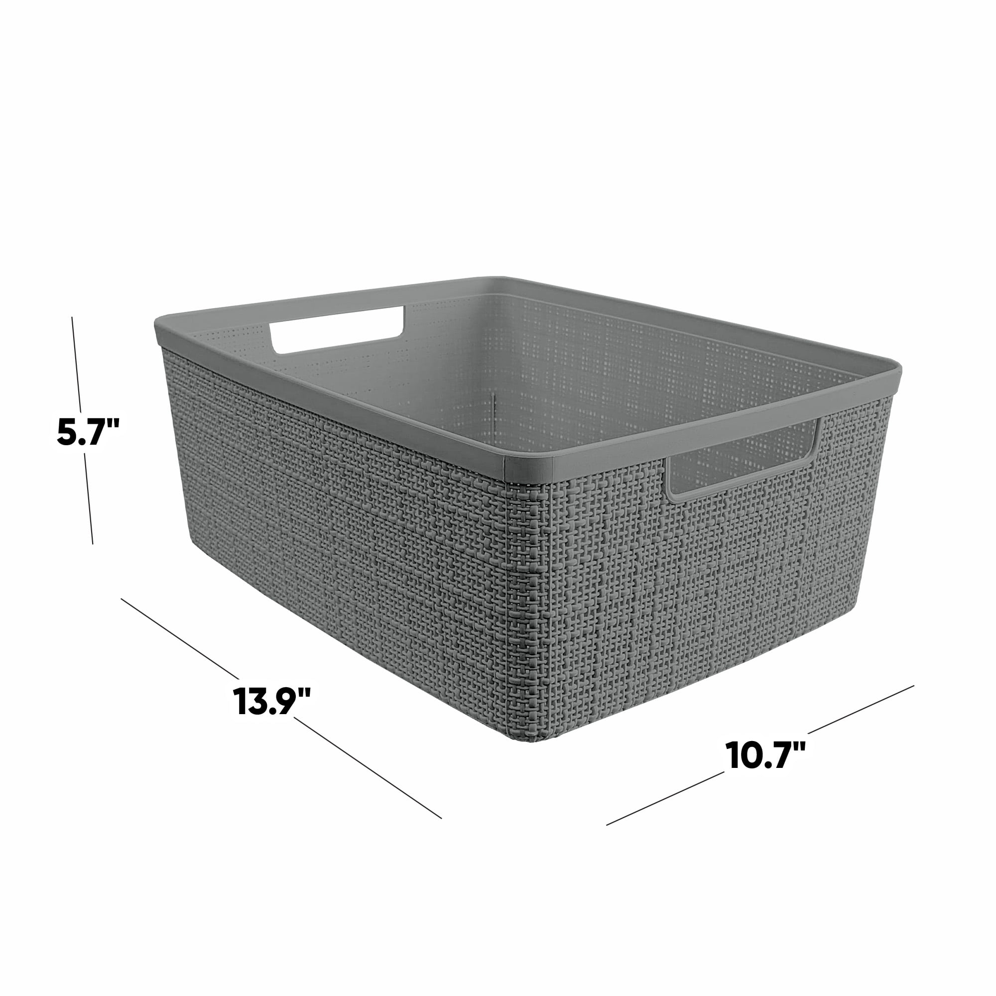 Curver Set of 6 Jute Basket Medium Durable Resin Organization and Storage Basket Bin, Grey