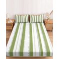 thumbnail image 2 of King Size Fitted Sheet Set - Sage Green Striped 3 Piece Bedding Sets 16" Deep Pocket Fitted Sheet with 2 Pillowcases, Farmhouse Vertical Stripes Geometric Brushed Microfiber Hotel Luxury Bed Sheets, 2 of 9