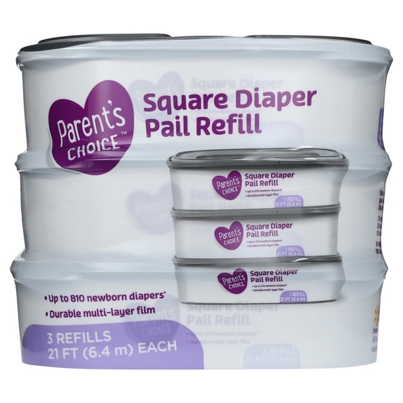 Parent's Choice Square Diaper Pail Refills, 3 Count, Holds up to 810 Newborn Diapers