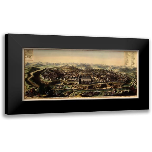 Unknown 14x8 Black Modern Framed Museum Art Print Titled - Jerusalem Israel Panoramic - 1690