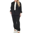 thumbnail image 2 of White Mark Women's Plus Size 2-Piece Oversize Long Sleeve Button Down Cotton Linen Gauze Lounge Beach Set, 2 of 7