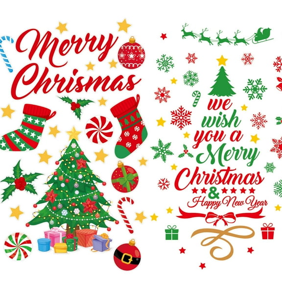 6 Sheets Christmas Decals Xmas Wall Stickers Self-adhesive Removable Vinyl Peel and Stick Holiday Festival Party Decor