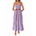 thumbnail image 2 of Women'S Summer Boho Strapless Maxi Dress Casual Sleeveless Off Shoulder Beach Long Sundress Violet L, 2 of 9