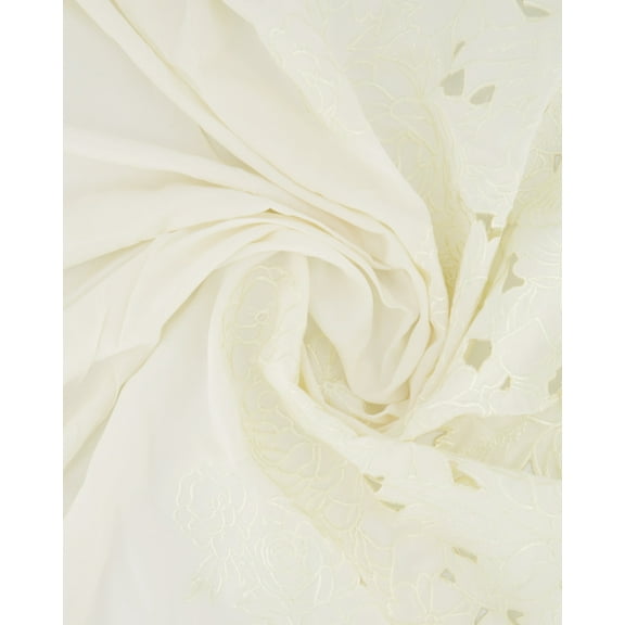 Zelouf Garden Eyelet Embroidery On Rayon  , Sewing, DIY, Crafts Fabric by the Yard, Ivory/ivory, 3 Yard