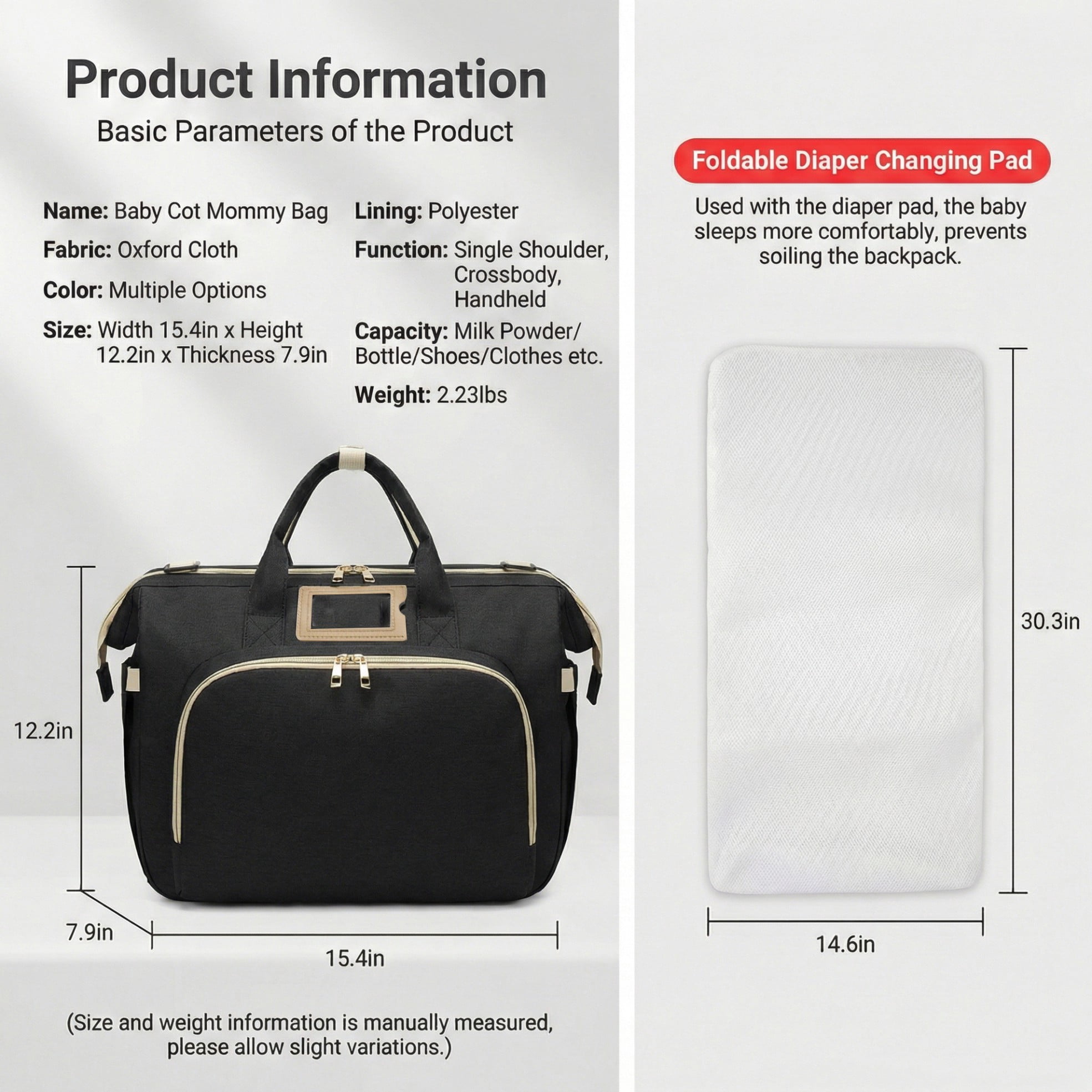 Diaper changing bag, multi-functional baby changing bag, includes insulated bottle holder, essential for baby travel, large capacity travel backpack with USB charging port and stroller strap (black).