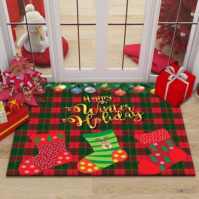 Large Christmas Decor Doormat for Home, Holiday Letter Print Indoor Carpet Rug, Non-Slip Kitchen Bedroom Floor Mat (60x90cm)