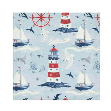 

Napkin Satin Napkin 20*20Inchx6 Kitchen Towel Dinner Plate Towel Decorative Towel Napkin Tea Towel Suitable For Kitchen Table Cartoon Red Lighthouse