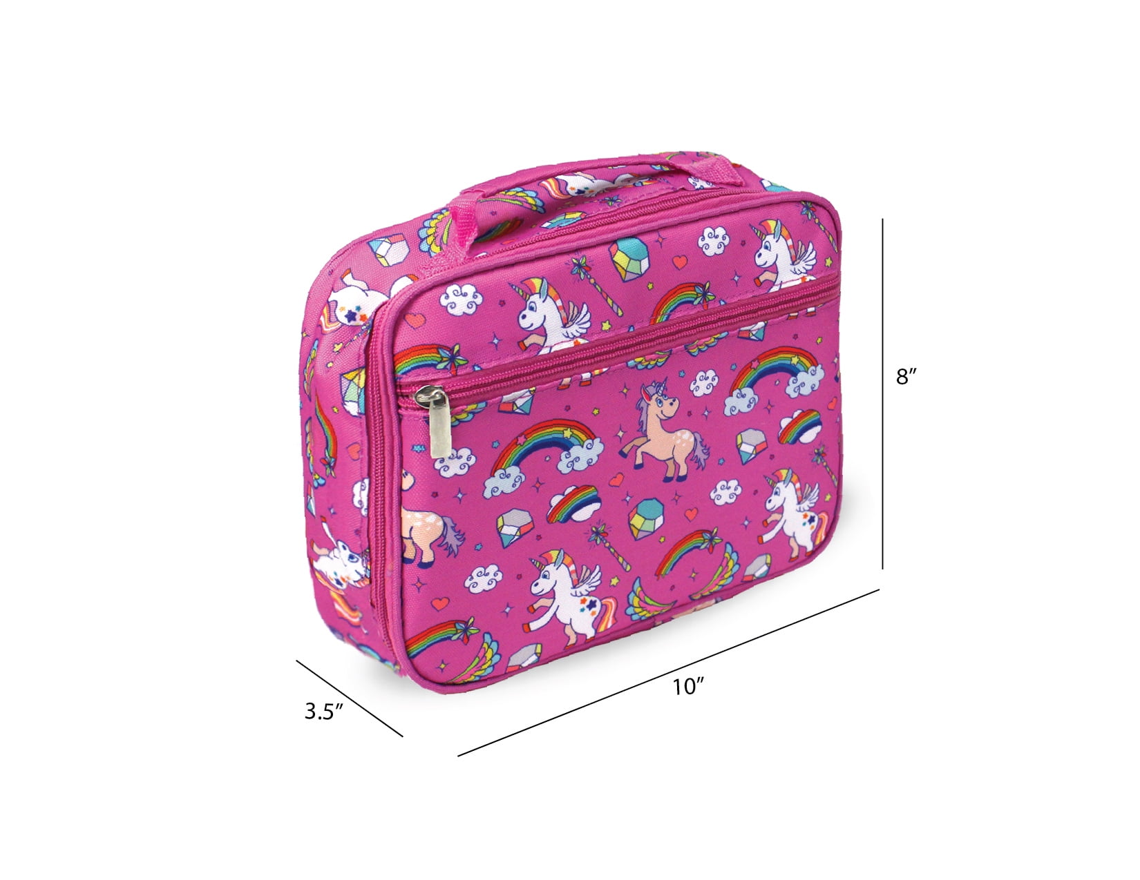 Keeli Kids Girls Pink Unicorn Lunch Box School Lunch Bag with Heart Sandwich Cutter in Pink Rainbow Unicorns