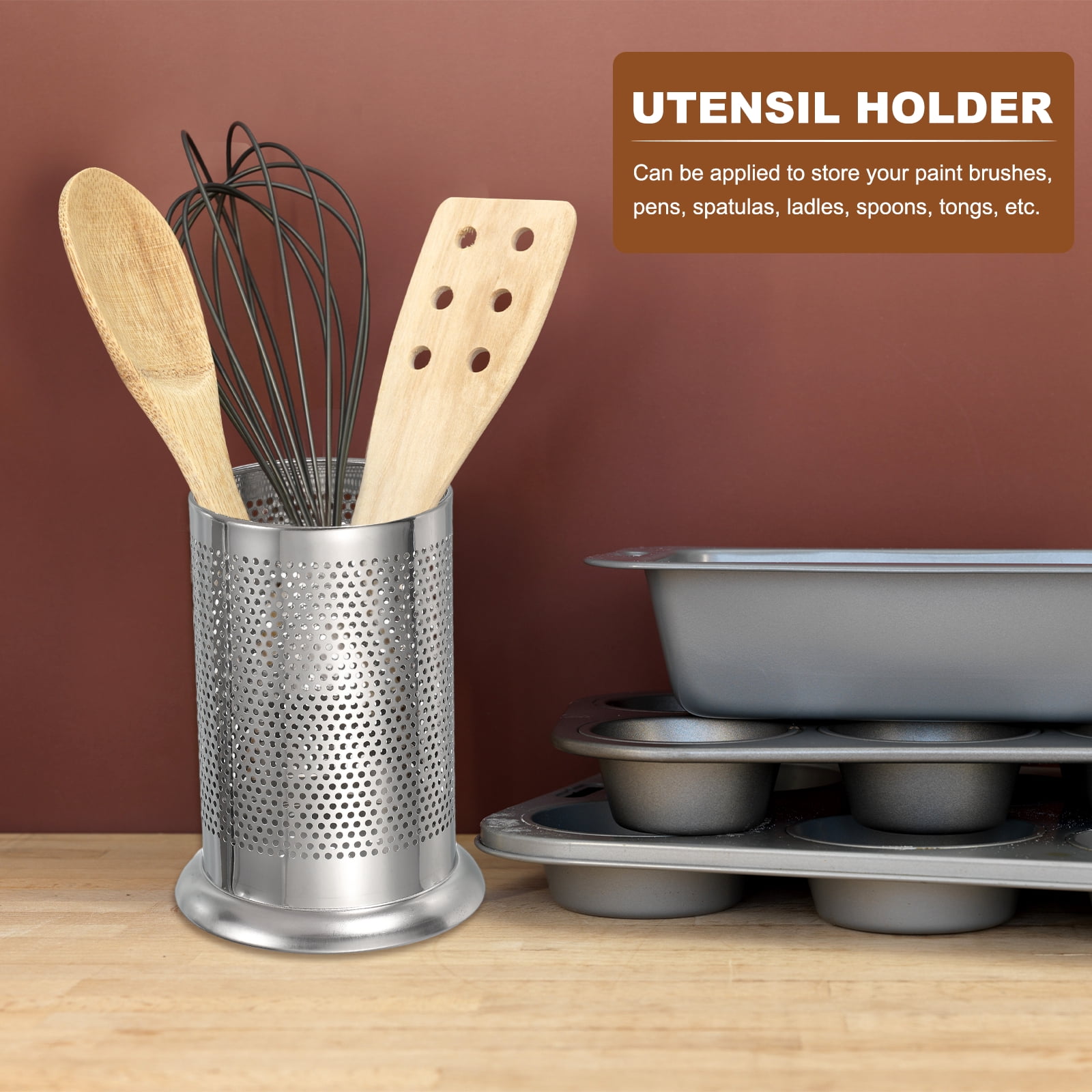 Stainless Steel Utensil Holder, Kitchen Cutlery Holder Small Hole Flatware Organizer for Forks Silver