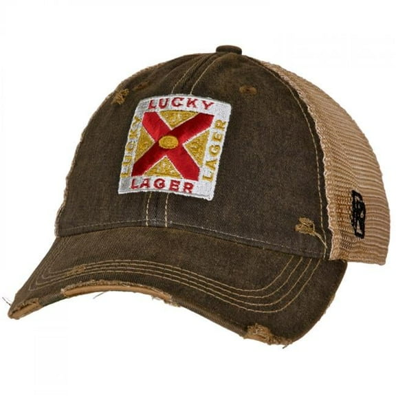 Lucky 857782 Lucky Lager Vintage Logo Distressed Trucker Hat