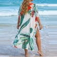 thumbnail image 3 of Beach Bikini Cover Up for Women Plus Size Printed Mesh Long Irregular Cardigan, 3 of 8