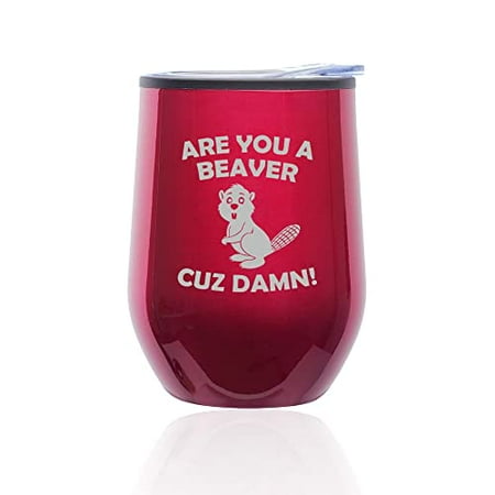 

Stemless Wine Tumbler Coffee Travel Mug Glass with Lid Are You A Beaver Cuz Damn Funny (Fuchsia)