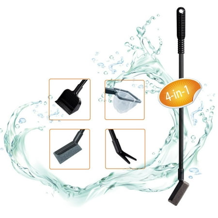 - 4 in 1 Aquarium Cleaning Tool Set Fish Tank Net / Sponge / Plant Fork / Gravel Rake Algae Brush Cleaner Maintenance Kit