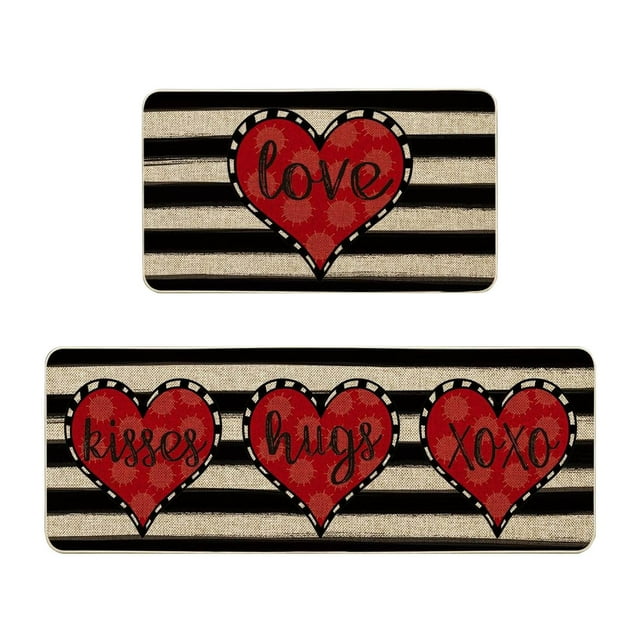 Binwennn Valentines Day Kitchen Rugs And Mats Set Of 2 Valentines Kitchen Mats Farmhouse Mats For Floor Decorations Decorative Valentines Day Kitchen 16x24 Inch And 16x43 Inch Popcorn Blanket Cute