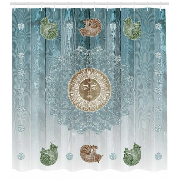Ambesonne Hippie Shower Curtain, Totems Bohemian Sun Cats, 69"Wx84"L, Pale Grey and Teal