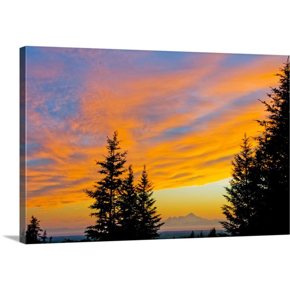 Great BIG Canvas | "Sunset clouds over Iliamna Volcano near Nikolaevsk on Kenai Peninsula, Alaska" Canvas Wall Art - 36x24