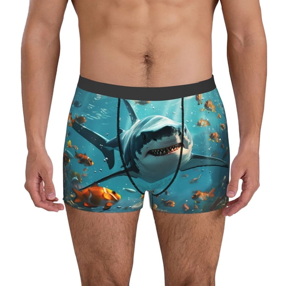 Easygdp Realistic Ocean Shark Mens Underwear Boxer Briefs,Moisture Wicking & Breathable,Comfort Stretch Moisture-Wicking Underwear-Small