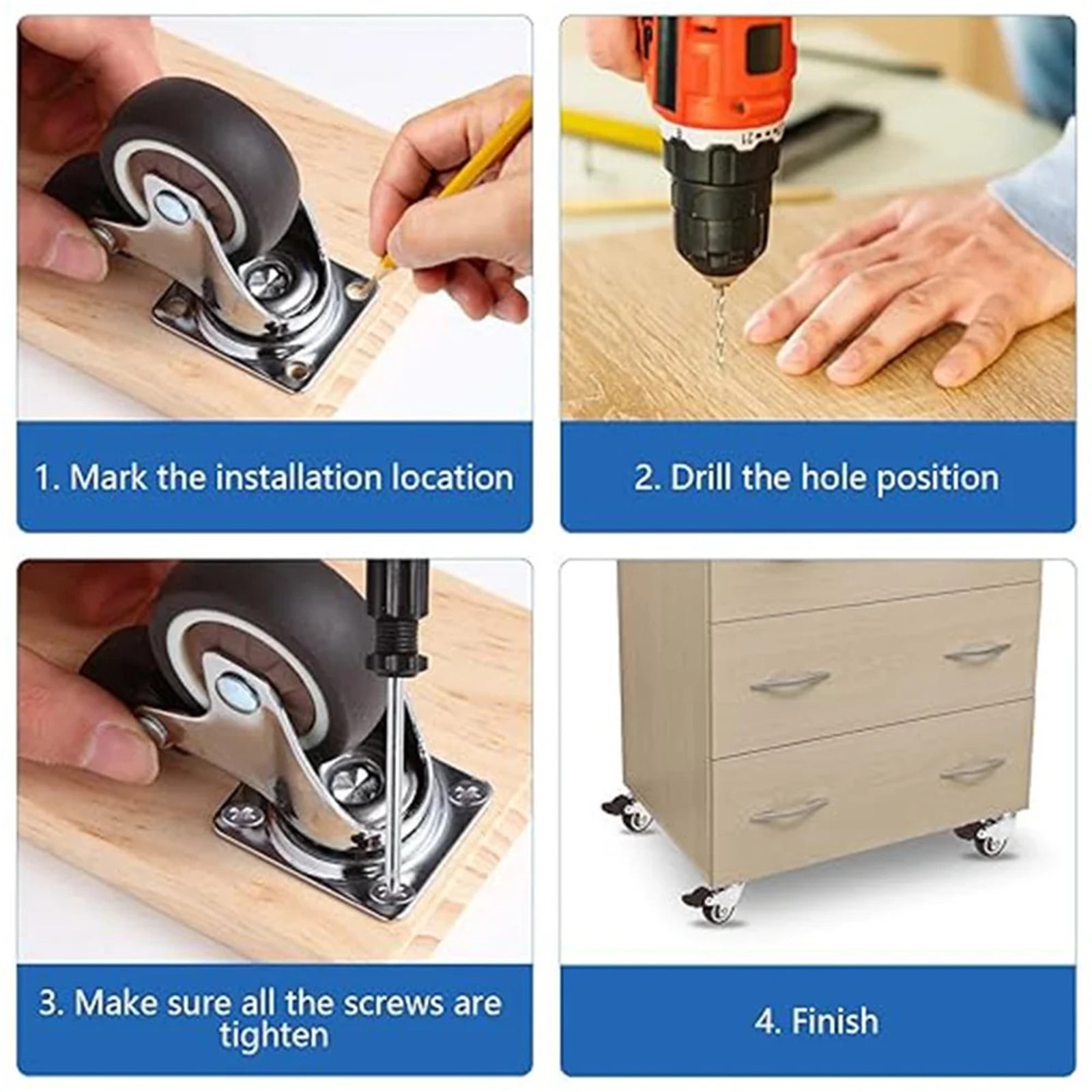 4 Pcs 1/1.25" Caster Wheels Furniture Wheels Heavy Duty Castors TPR Rubber Flat Bottom Wheels For Furniture Cabinets Workbench ,Reliable