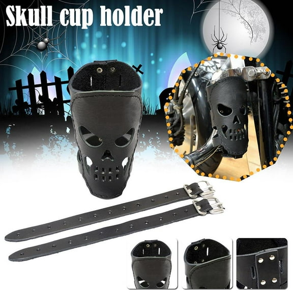 Blarkrus Cup Holder Motorcycle Pu Leather Skull Drink Holder