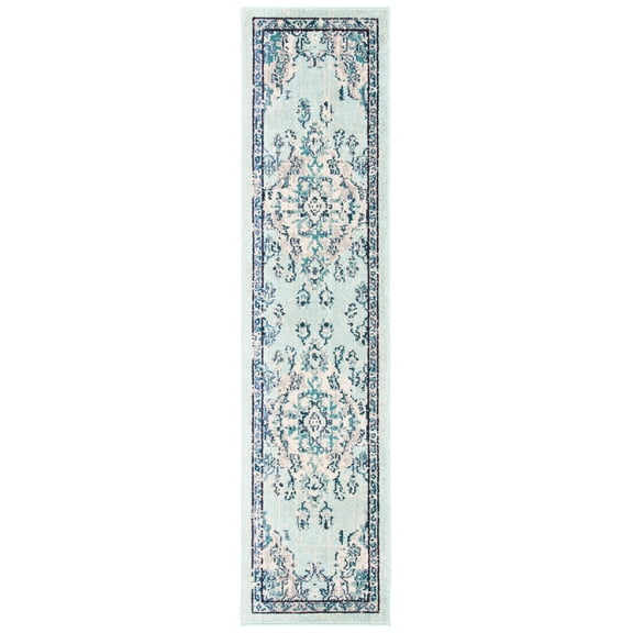 SAFAVIEH Madison Elinor Traditional Distressed Runner Rug, Teal/Beige, 2' x 8'