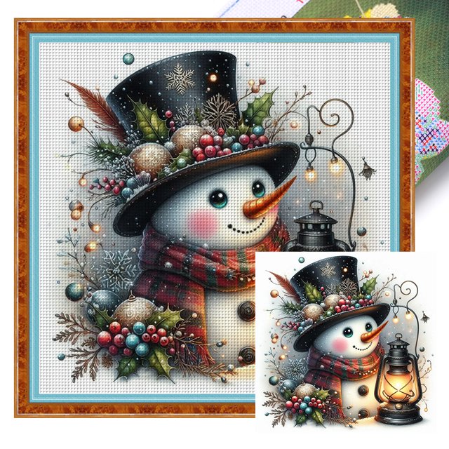 Kit Punto Cruz Con Muñeco Nieve Hilo Algodón Ecológico Bordado 18CT 30x30cm