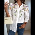 thumbnail image 3 of Blusa Informal con Cuello de Banda, Mangas Abullonadas 3/4 y Bordado Floral con Ojales para Mujer Verde XXL, 3 of 5