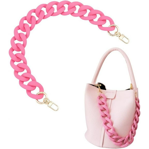 18 Inch Pink Acrylic Bag Strap 1.3 inch Wide Purse Charm Decorative Bag Chain Flat Strap Purse Replacement Chain with Golden Buckles for Handbag Wallet Crossbody Shouder Bags