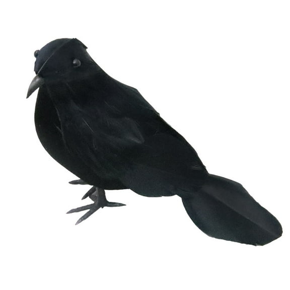 Realistic Crow Decor with Genuine Feathers - Lifelike Raven Animal Model for Halloween Easter Party Display Gothic Home Decoration Props