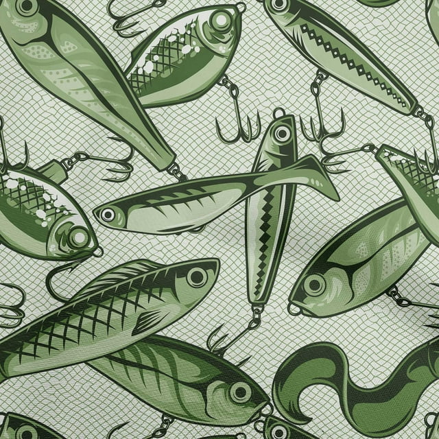 oneOone Tissu Georgette Viscose Vert Forêt Poisson Projets de Couture Tissu Imprimé au Mètre 42 Pouces de Large