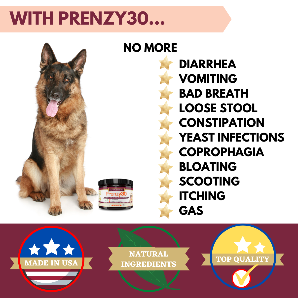 Natural Genius Dogs Probiotics & Enzymes Supplement for Diarrhea, Constipation and Digestive Health - image 2 of 8