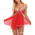 thumbnail image 1 of Encaje europeo y americano, lencería sexy multicolor, pijama, dobladillo, perspectiva irregular, frente central, hendidura, vestido de tirantes rojo S LingWen 1327537341611, 1 of 1