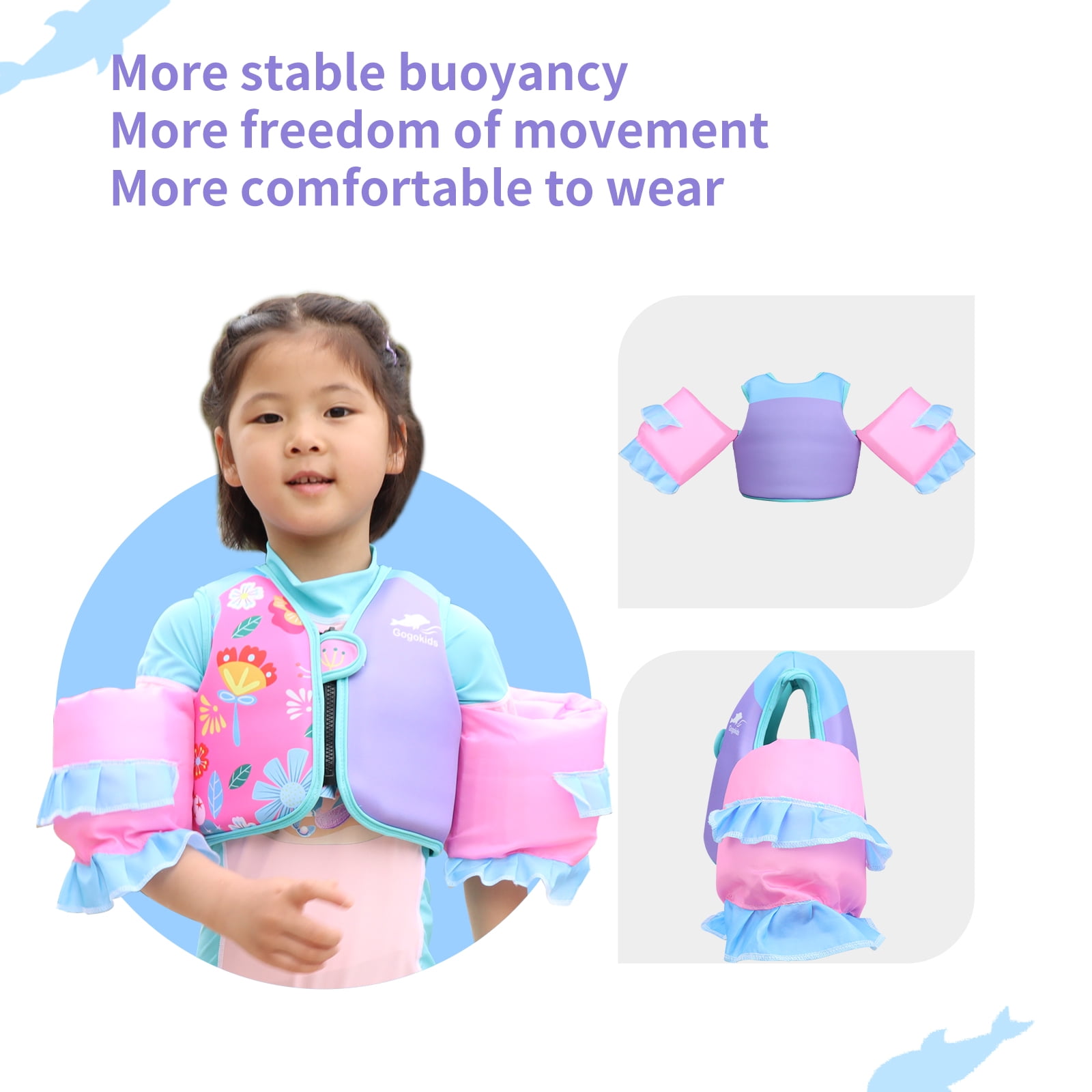 Gogokids Kids Swim Vest with Strong Buoyancy, Toddler Flotation Jackets with Armbands, Child Swimming Aid for 30-50 Pounds Girls and Boys (2-6 Years)