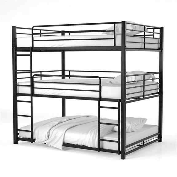 Bowery Hill Modern Metal Full Triple Bunk Bed in Sand Black Finish