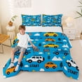 thumbnail image 2 of Castle Fairy Playful Race Car Queen Comforter Set 3pcs for Kids, Checkered Flag Bedding Comforter Set for Modern Room, Bright Blue, 2 of 6