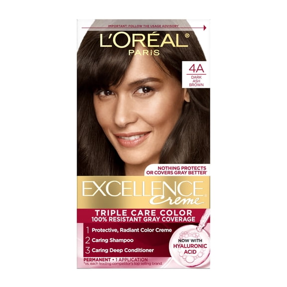 L'Oreal Paris Excellence Creme Triple Care Hair Color, 4A Dark Ash Brown, 1 Kit