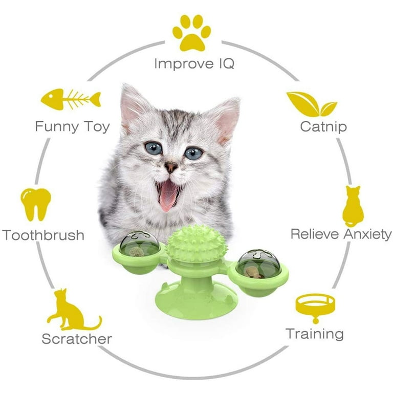 LIGHTSMAX Windmill Cat Toy Turntable Teasing Interactive Cat Toys for  Indoor Cats with Suction Cup Scratching Tickle Cats Hair Brush Funny Kitten  Toys with Catnip and Bells 