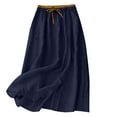 thumbnail image 3 of QATAINLAV Women's Vintage Patchwork Cotton Linen Maxi Skirt Loose Elastic High Waisted Swing Long Skirts with Pockets, Navy, L, Birthday Gifts, 3 of 10