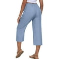 thumbnail image 5 of YUGYXL Daily Linen Cropped Pants for Women Drawstring Comfy Capri Pants Business Stretch Waist Capris wit Pockets Outdoor Pants Light Blue M, 5 of 9