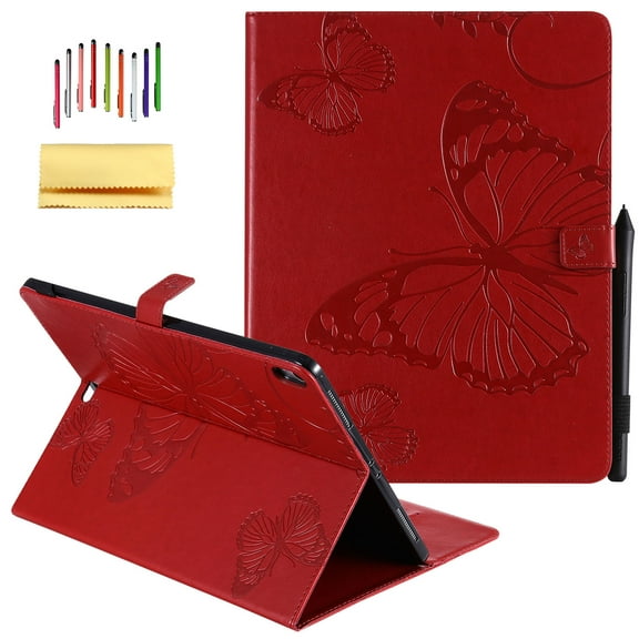 iPad Pro 12.9-inch 2018 Release Case, Allytech Embossed with Butterfly Folio Stand Wallet Case with Cards/Cash Holder [Apple Pencil Charging not Supported] for Apple Pad Pro 12.9" (2018), Red