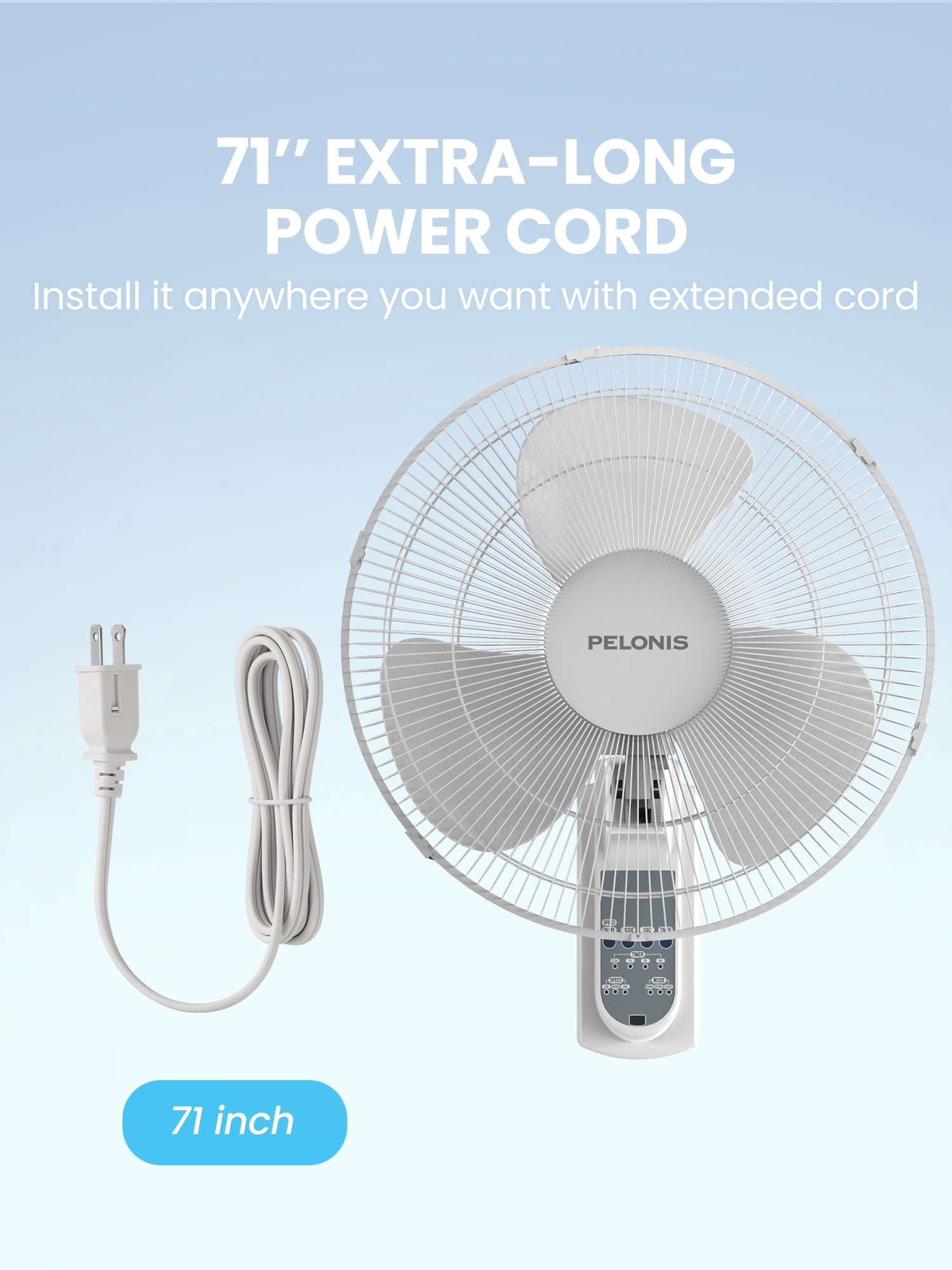 Pelonis 3-Speed Adjustable Tilt Household Wall Mounted fan