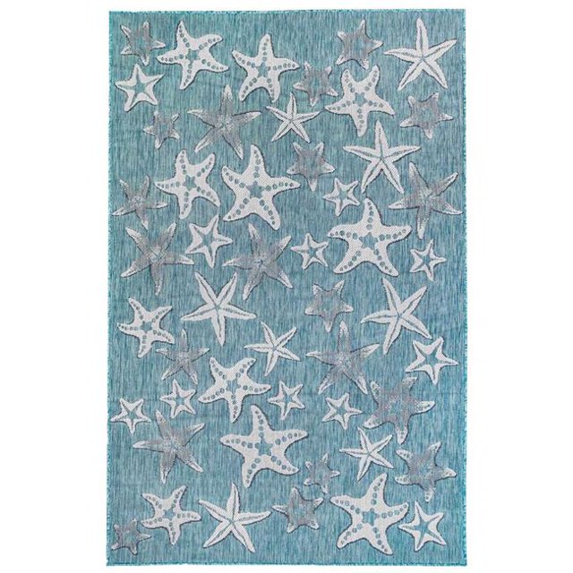 Trans-Ocean Importe CRE80841504 Tapis Rectangle Tissé Wilton d'Intérieur et d'Extérieur - Aqua