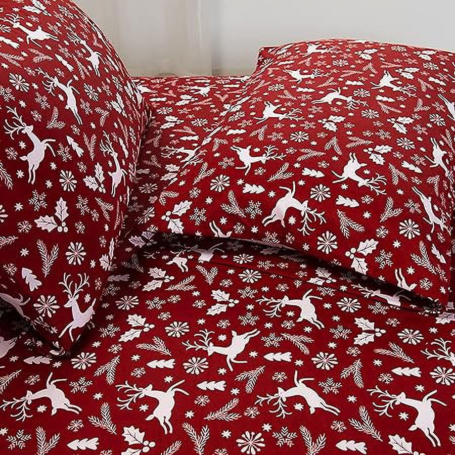 Elegant Comfort Soft 6-Piece Bed Sheets Set High Quality Microfiber, Wrinkle & Fade Resistant, Holiday Pattern, Cal King,Burgundy Reindeer