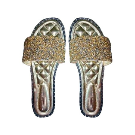 

UKAP NEW Womens Ladies Flat Diamante Sliders Slip On Summer Sandals Mules Slippers